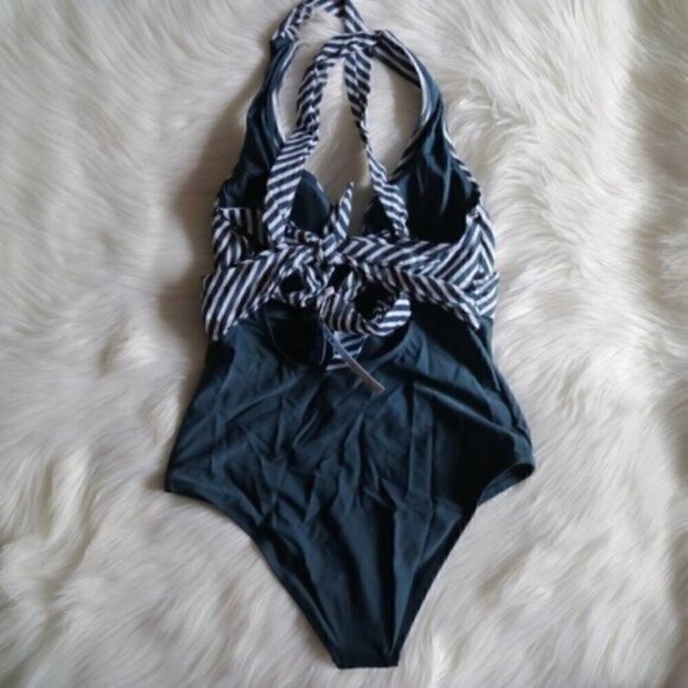 NEW Blue White Plus Size One Piece Size 0X Bathing Suit Swimsuit - Picture 4 of 6